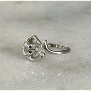 Sterling Silver Blue Crystal Cat Wrap Ring Brand New